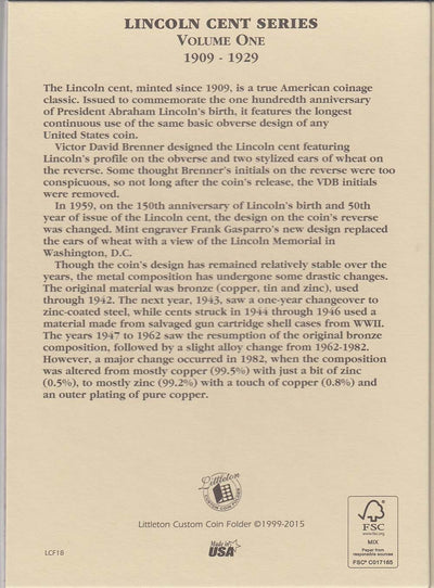 Littleton Folder: Lincoln Cents 1909-1929 LCF18