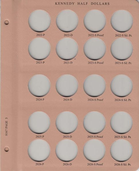 Dansco Album - Page 3 for Album 8167 Kennedy Half Dollars