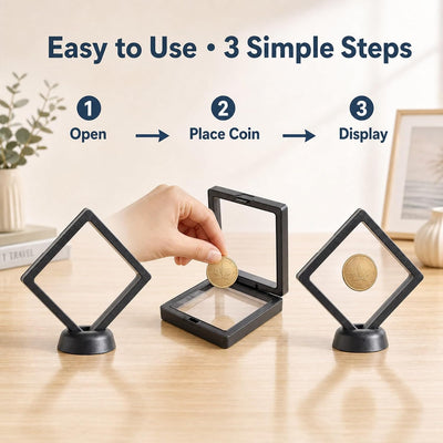 3D Black Floating Diagonal  Frame Display Case With Stand  -  LARGE