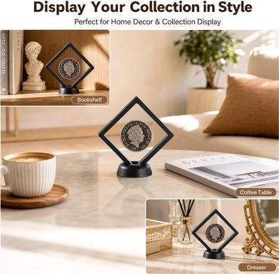 3D Black Floating Diagonal  Frame Display Case With Stand  -  LARGE