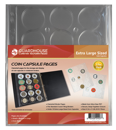 BCW 3" Binder INCLUDES -  6 Guardhouse Extra Large or Model I Coin Capsule Pages