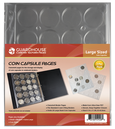 BCW 3" Binder INCLUDES -  6 Guardhouse Large or Model H Coin Capsule Pages