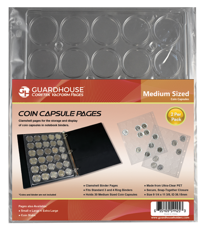 BCW 3" Binder INCLUDES -  6 Guardhouse Medium or Model T Coin Capsule Pages