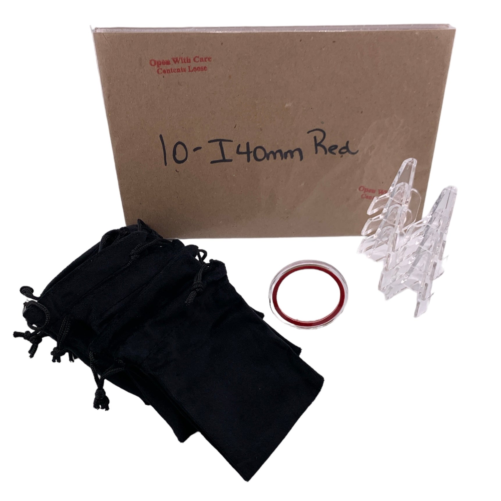 Bundle P (10-i40mm with Red Ring, 10-Velvet Medium Black Bags, 10-Clea -  JP's Corner