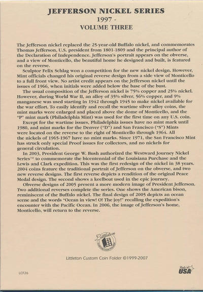Littleton Folder: Jefferson Nickels 1997- LCF26