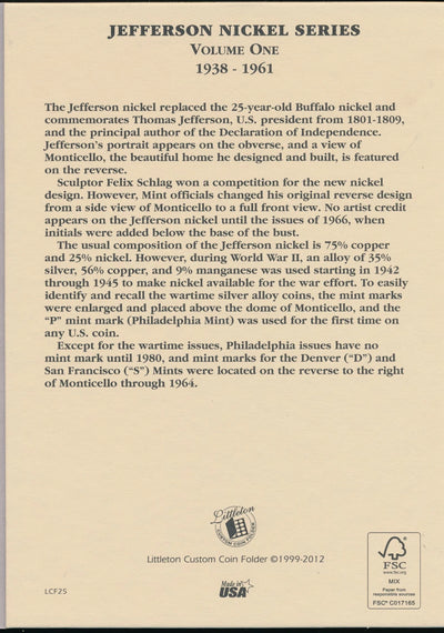 Littleton Folder: Jefferson Nickels 1938-1961 LCF25