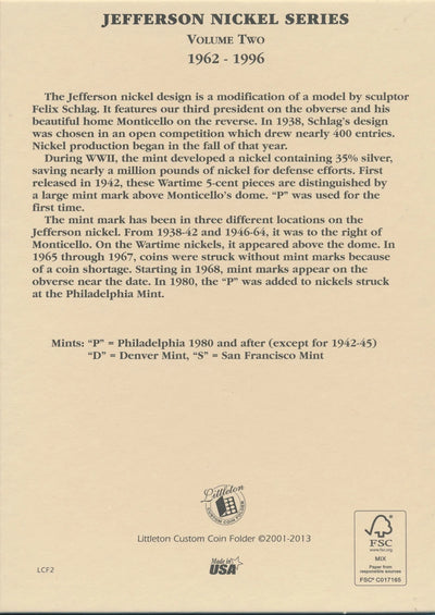 Littleton Folder: Jefferson Nickels 1962-1996 LCF2
