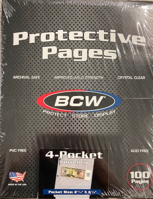 BCW 4 Pocket Pages for Modern/Small Currency