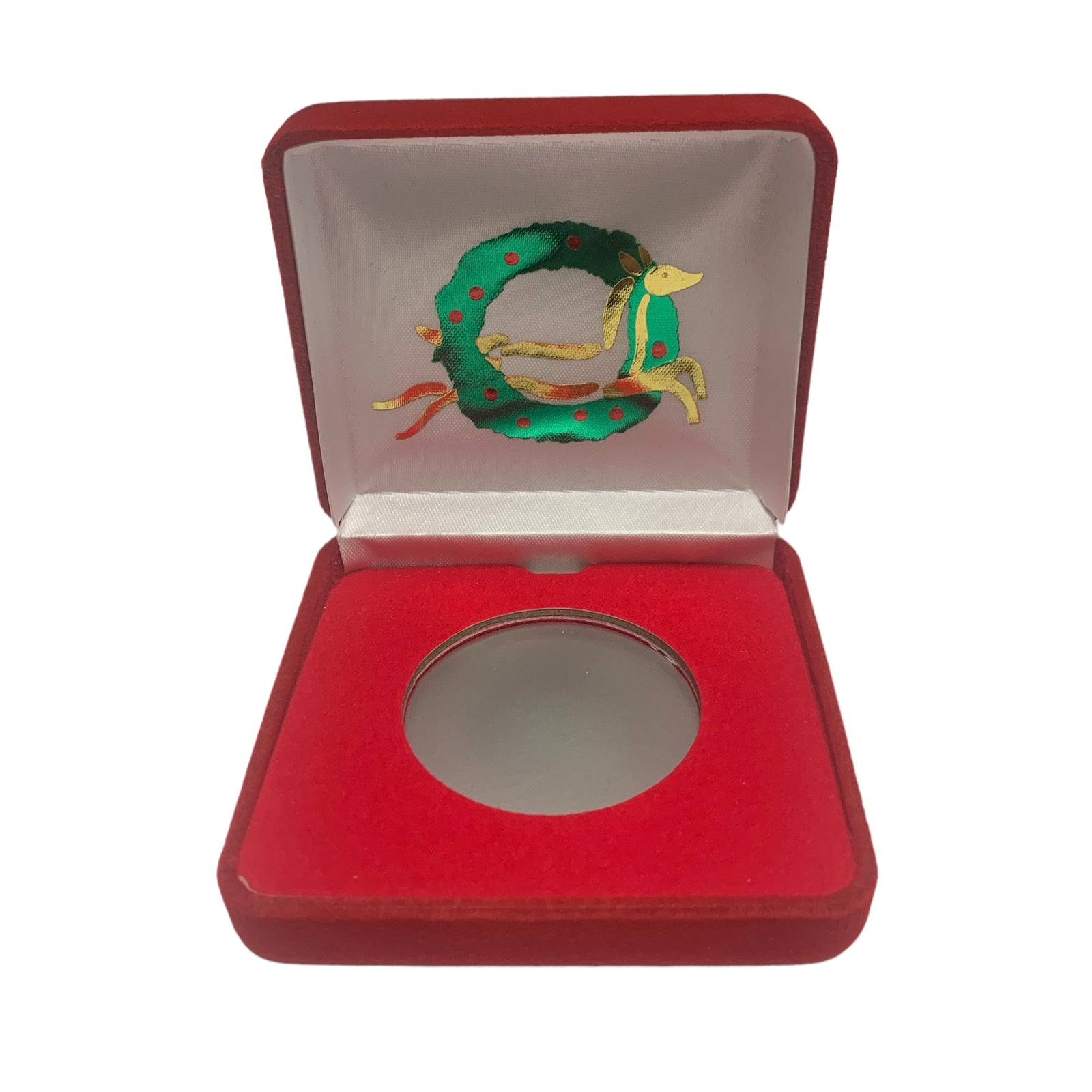 Red Holiday VSB1 Box with Deer In Wreath Christmas Design