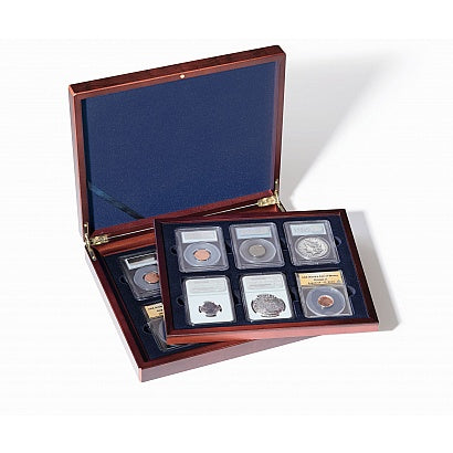 Volterra Coin Box for 12 Slabs, 2 trays, Mahogany Wood Grain Finish - 365323